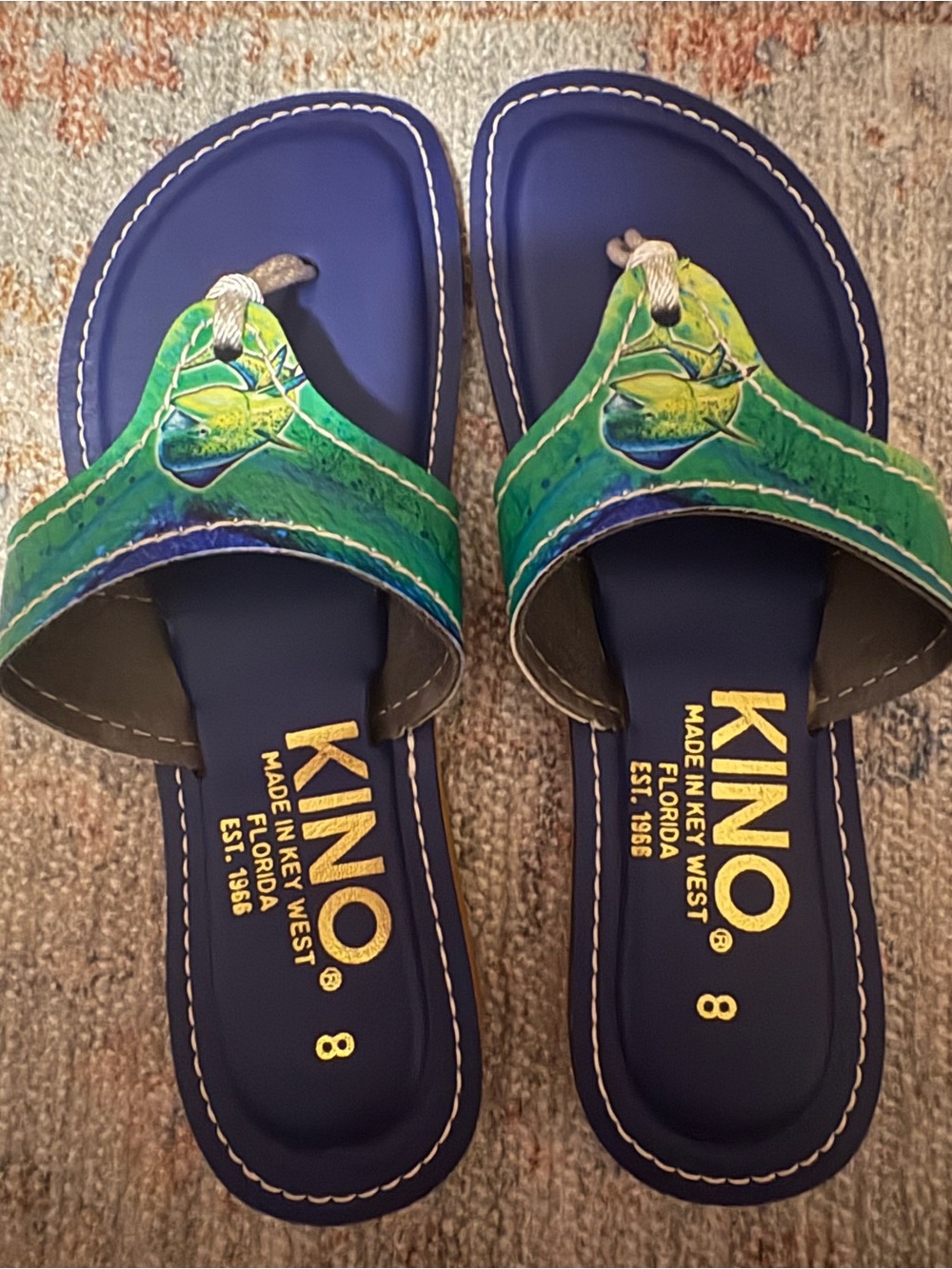 Kino  Navy Sandals with Green Accent - Size 8